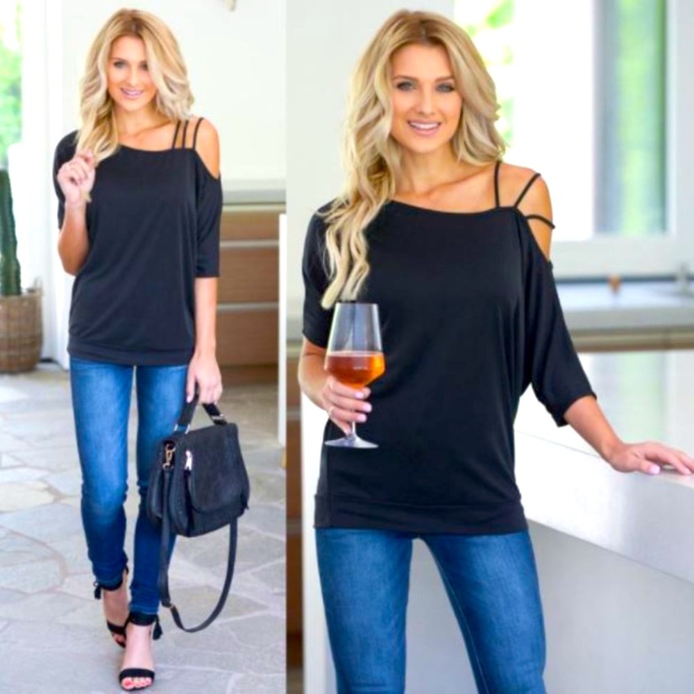 Black One Shoulder Off T
Shirt